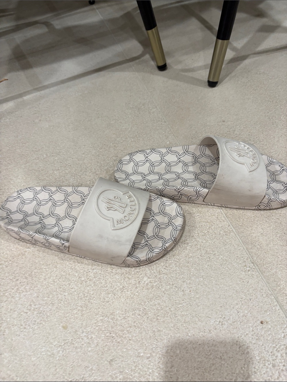 Moncler Light Gray Embossed Logo Slide Sandals - Picture 4 of 5